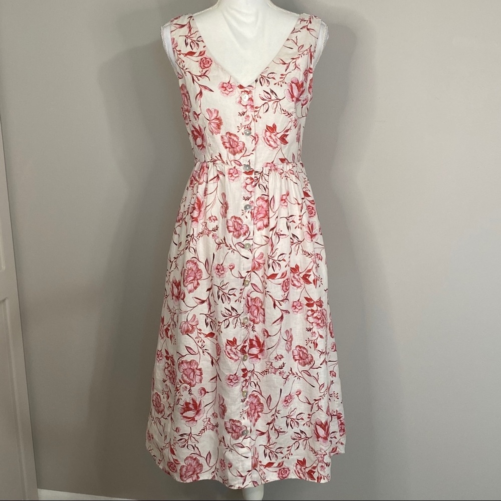 NWT  Cynthia Rowley Linen Floral V-Neck Sleeveless Midi Dress